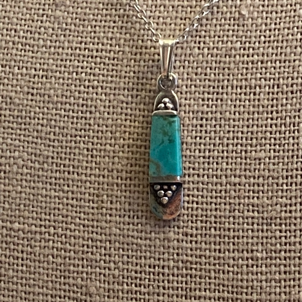 Dainty 925 Sterling Silver and Turquoise Pendant Necklace